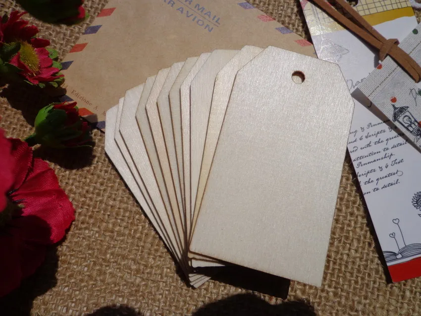 50 шт. 3,4x6,9 см DIY деревянная Подарочная бирка для вечеринки, дня рождения, свадьбы, подарочная бирка для сообщений, бирка для рукоделия с пеньковой веревкой