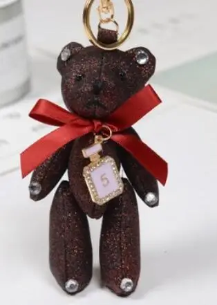 dark red Винтажный брелок для ключей, брелоки, модный кулон медведь с бантом, милая мультяшная кожаная сумка, аксессуары, орнамент - Цвет: dark red