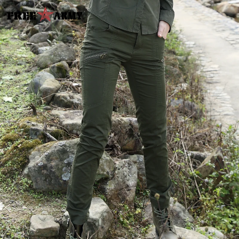 Бесплатная армейский Стиль женские длинные брюки зеленый повседневные узкие для