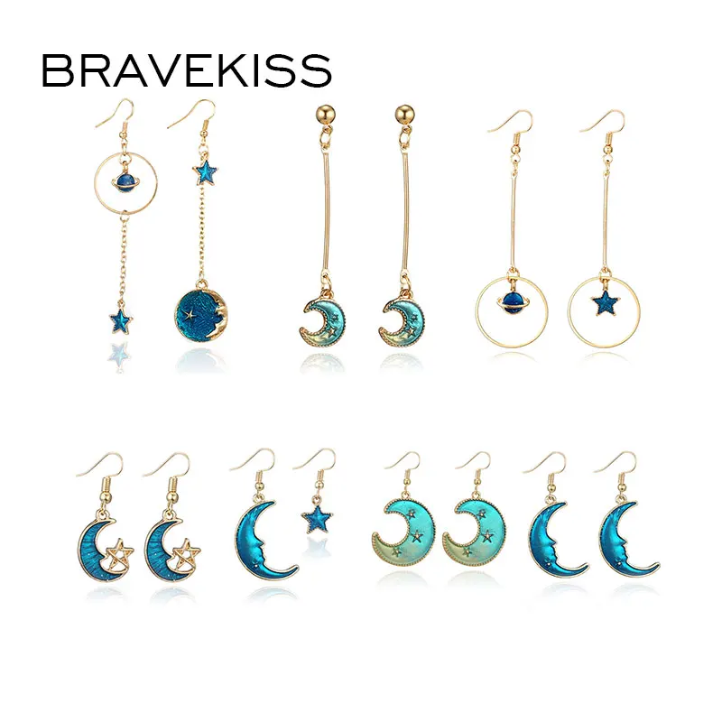 Романтические золотые висячие серьги BRAVEKISS солнце луна звезда земля для женщин