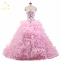 bealegantom luxury 2021 sexy light pink puffy quinceanera dresses ball gown with beaded prom debutante sweet 16 dresses qa926