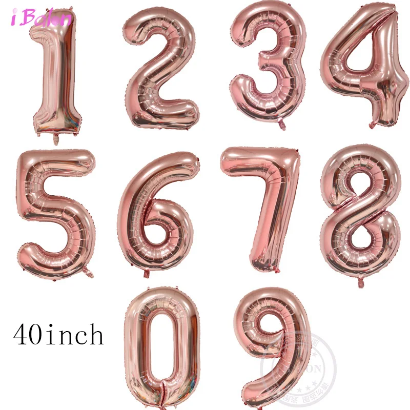 40inch rose gold 4" розовое золото воздушный шар из фольги номер воздушный шар День Рождения украшения Дети шар фигура воздушные шары globos воздушный шар «С Днем Рождения» - Цвет: 40inch rose gold