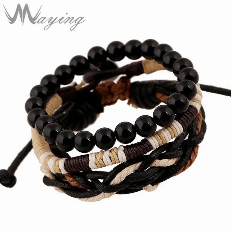 2017 ручной работы в стиле панк черного бисера многослойных плетеная веревка