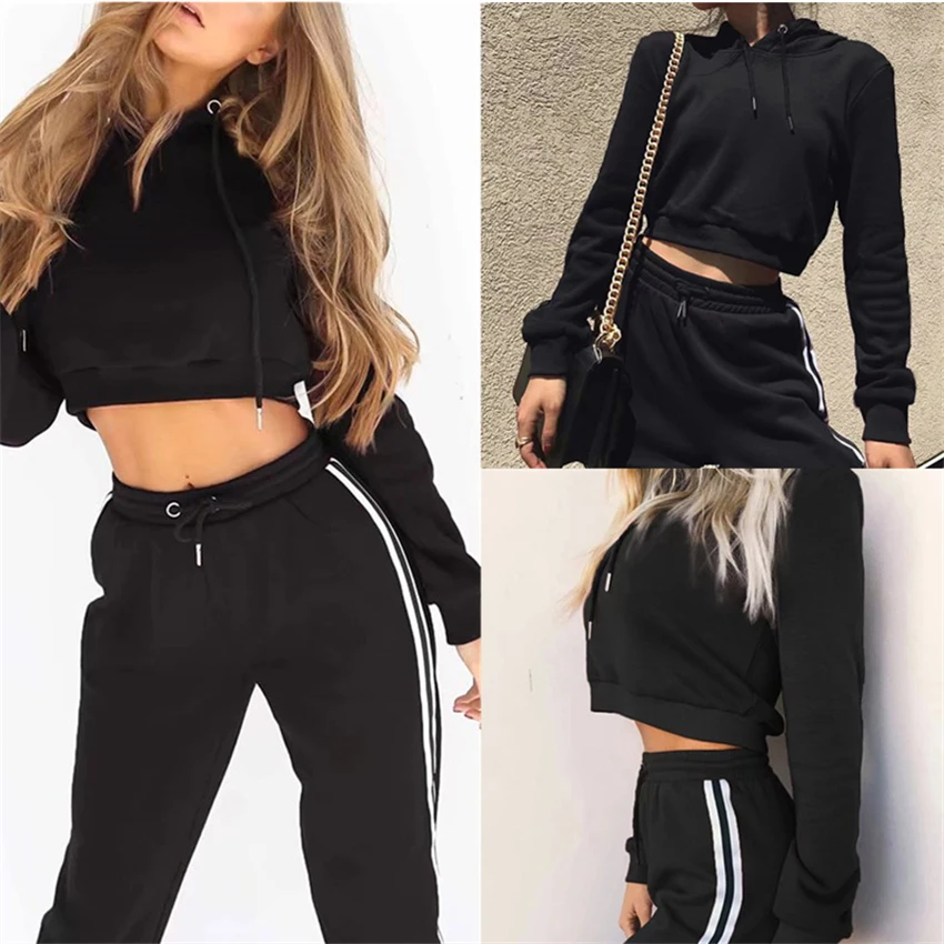 Two Piece Set Solid Hooded 2 Women Conjunto Feminino Tracksuit Conjuntos Mujer Dos Piezas piece Clothes Tops | Женская одежда
