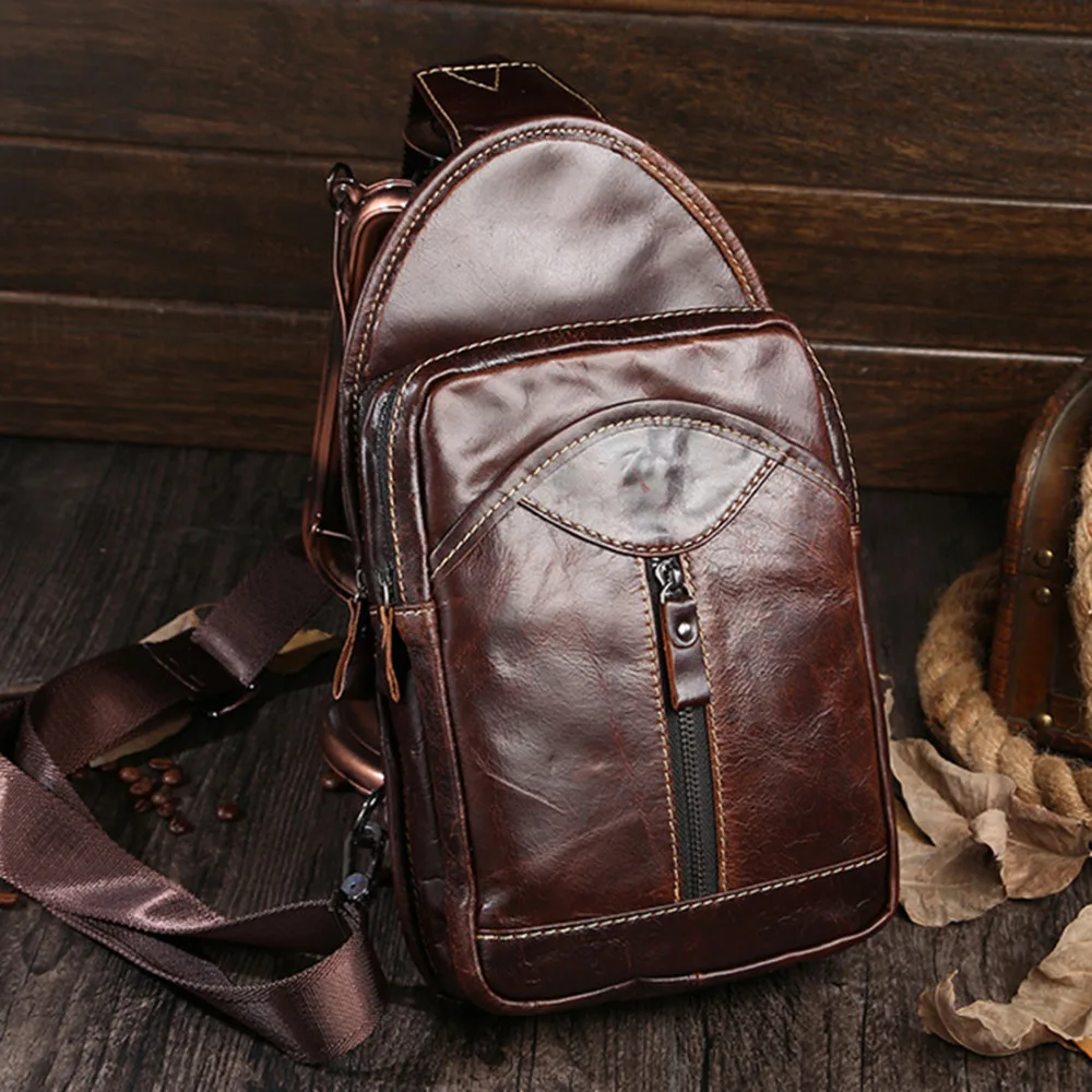 Сумка мессенджер из натуральной кожи с масляным воском через плечо для