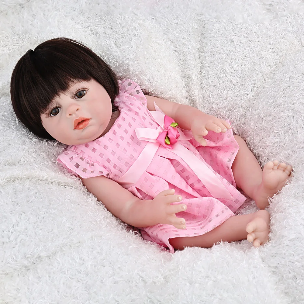 47 см NPKDOLL Reborn Baby Doll Girl Babe Boneca 18-дюймовое виниловое розовое платье принцессы парики