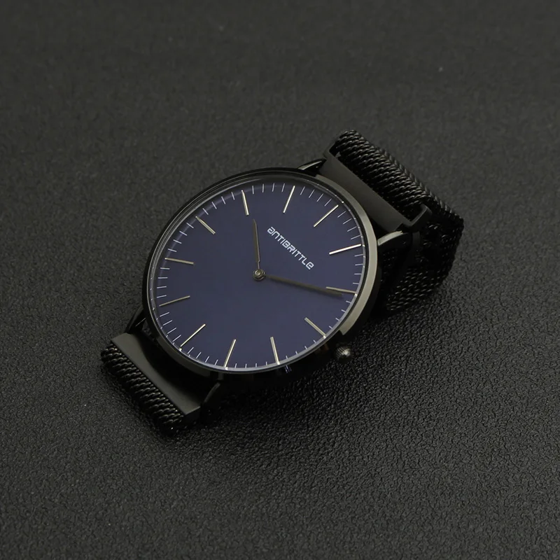 Модные роскошные японские кварцевые синие мужские часы женские черные тонкие