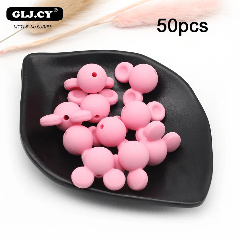 50pcs pink 50 шт-100 шт новые милые аксессуары Мини Микки Стиль Силиконовые Бусины BPA бесплатно DIY Уход за ребенком браслет детская соска - Цвет: 50pcs pink