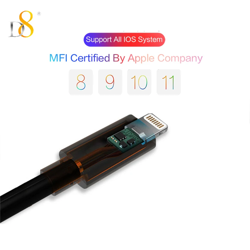 D8 синхро-адаптер длиной 1 м/3 м MFi мобильного телефона Кабели для iphone XS MAX XR X 8 7 Plus 6s 5