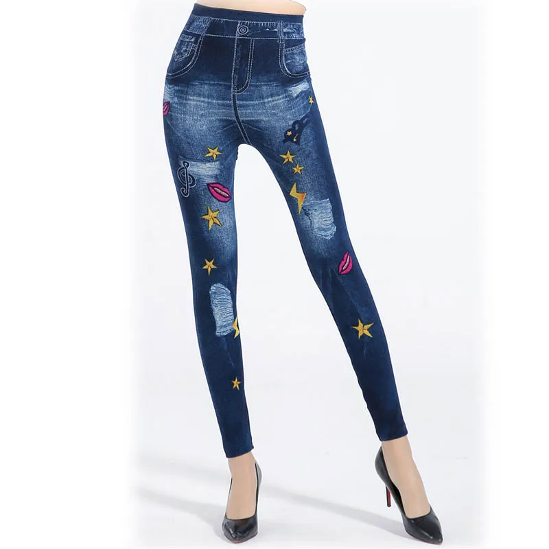 2019 модные женские джинсы с высокой талией вышитые обтягивающие Стрейчевые