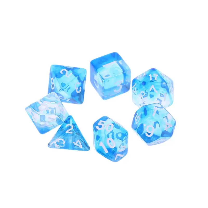 Синий 7 шт./набор, прозрачные двухсторонние игральные кости D4 D6 D8 D10 D12 D20, акриловые цифровые игральные кости для подземелий и драконов, D& D, ррг, поли, настольная игра - Цвет: Синий