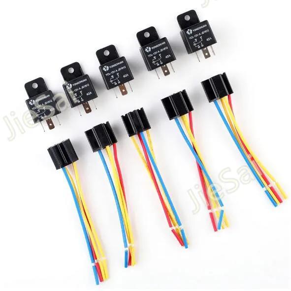 1 Piece YCL-12V-A  4pin/5pin 12VDC 40A car automotive relay and relay socket with wire for car trumpet