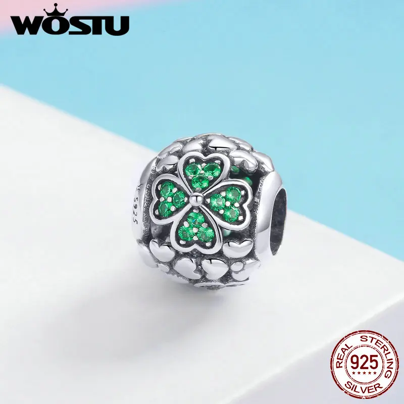 WOSTU Мода 925 пробы серебро счастливый Трилистник бусины подходят браслет и ожерелье деликатное Изготовление ювелирных изделий FIC964