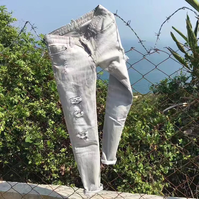 Новинка 2017 летние женские джинсы винтажные узкие брюки рваные джинсовые с