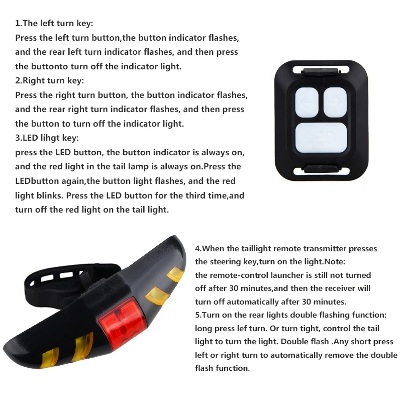 

Smart Remote Control Bike Rear Lamp USB Rechargeable Bicycle Taillight Wireless Safety Waring Turning Control Signal Light
