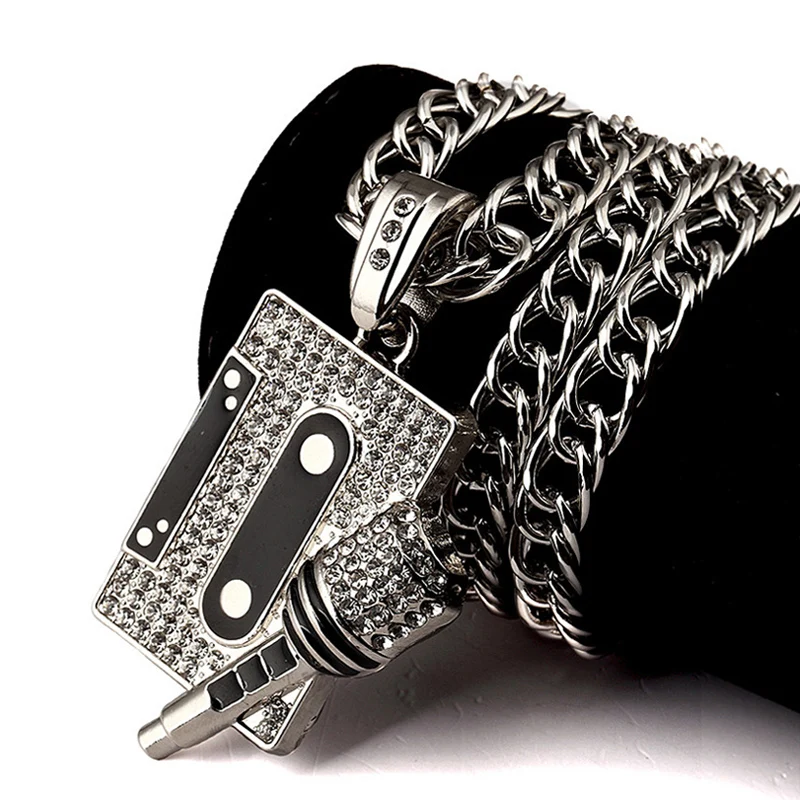 Музыка микрофон кулон Цепочки и ожерелья Для мужчин Jewelry хип-хоп цепочка цвета: золотистый, серебристый Цвет хип-хоп Рок DJ рэперские цепочки Для мужчин s Jewellery