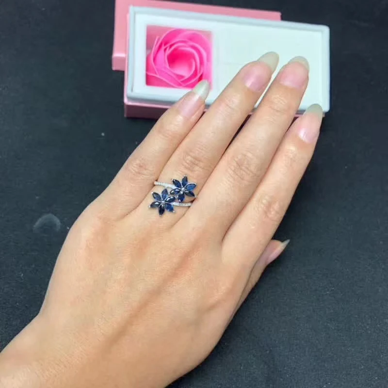 

Precious Natural Sapphire Rings for Women Ladies 2.5x5mm Genuine gemstone fine Jewelry good quality 925 Sterling silver #226