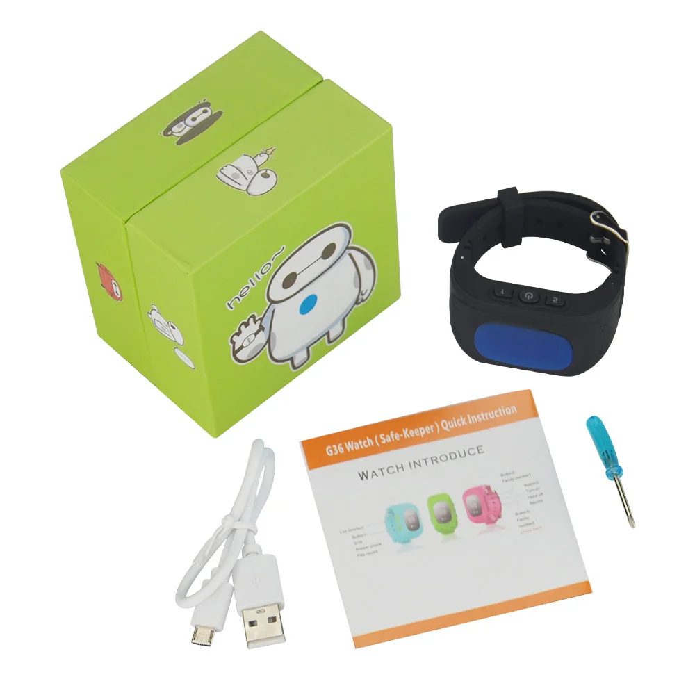 black with box 0,96 дюймов ЖК-экран gps часы трекер Q50 детские часы телефон gps+ A gps+ LBS расположение мини портативный аккумулятор 400 мАч SOS сигнализация - Цвет: black with box