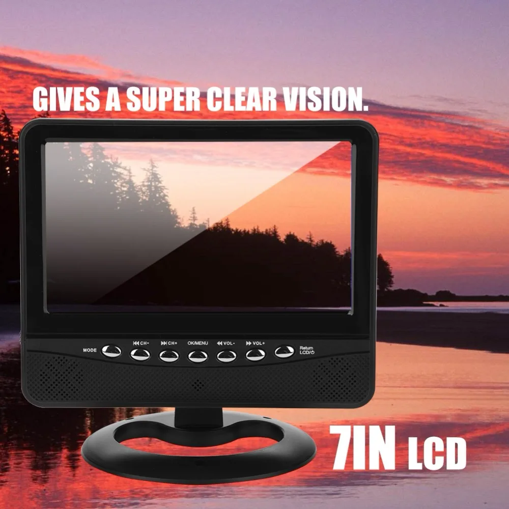 7in lcd Портативный автомобиль аналоговый телевизор 20 Гц-20 кГц PAL/NTSC/SECAM HD Автомобильный ТВ-тюнер fm-радио TXT ридер SD MMC телевизионный ТВ