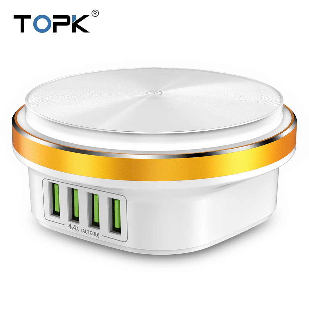 TOPK 22 Вт Авто ID 4 Порты и разъёмы USB Зарядное устройство с регулируемой яркостью