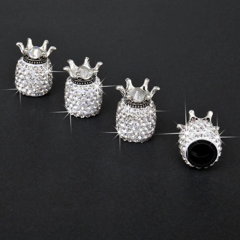 

4Pcs Crown Bling Diamond Tire/Wheel Stem Valve Caps Car Truck Rhinestone Clay ABS Slightest Closely More Secure Dust Leaks 8Z