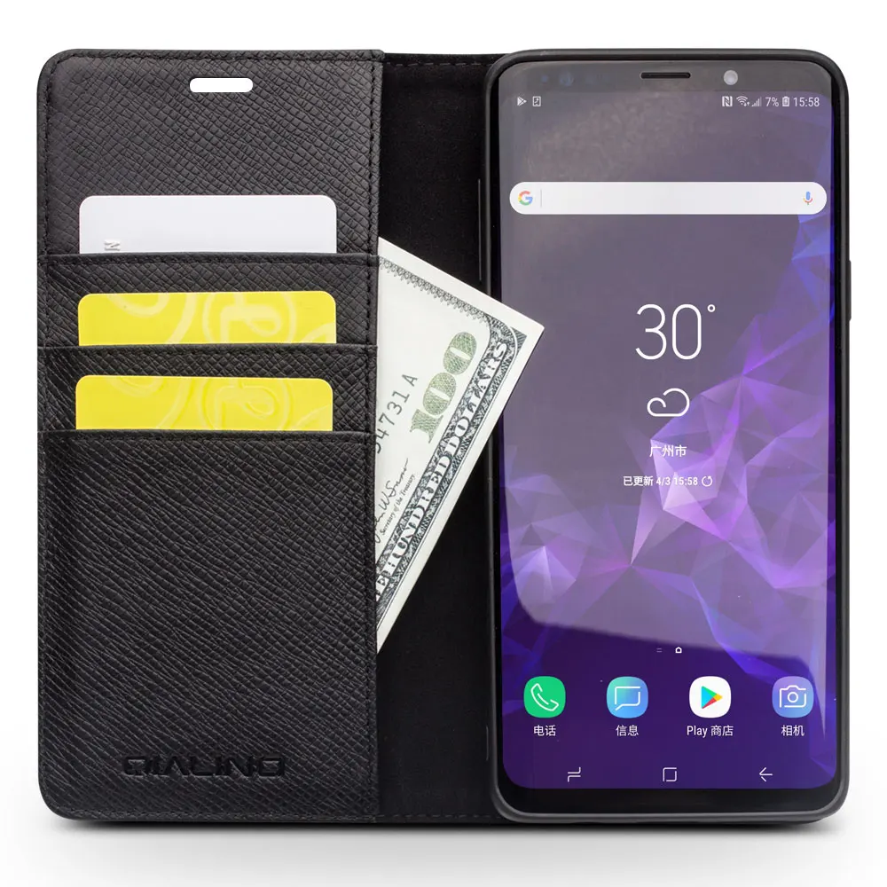 Натуральная кожа флип чехол QIALINO для samsung Galaxy S9 модные роскошные Card Slot стентов