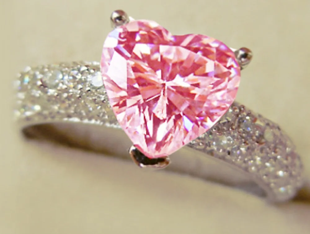 

YaYI Fashion Women's Jewelry Heart 5CT Pink Zircon CZ Silver Color Engagement Lovers Wedding Shining Party Rings