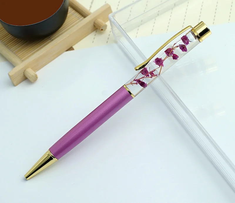 1 Purple Роскошная шариковая масляная Хрустальная Золотая фольга металлическая медная Цветочная пудра зыбучие пески подарочная ручка - Цвет: 1 Purple