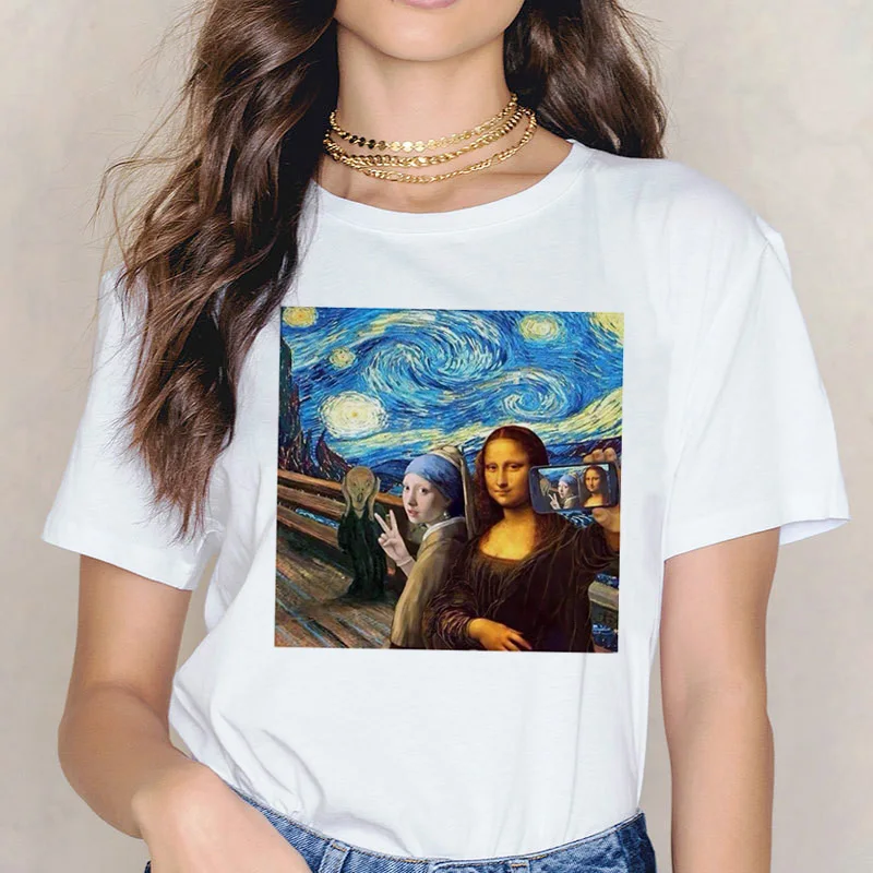 Женская футболка Mona Lisa белая Винтажная в стиле Харадзюку с эстетическим дизайном
