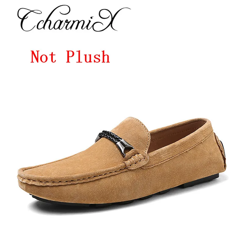 brown not plush CcharmiX/мужские Мокасины Мужская обувь без шнуровки; сезон весна-лето; мужские лоферы наивысшего качества из замши; мужская повседневная обувь; большие размеры - Цвет: brown not plush