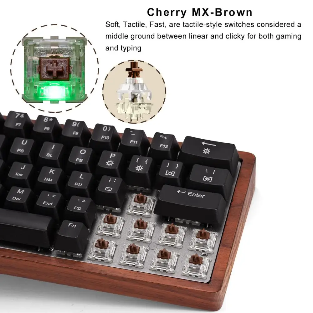 64 клавиши Механическая игровая клавиатура деревянный RGB светодиодный светильник