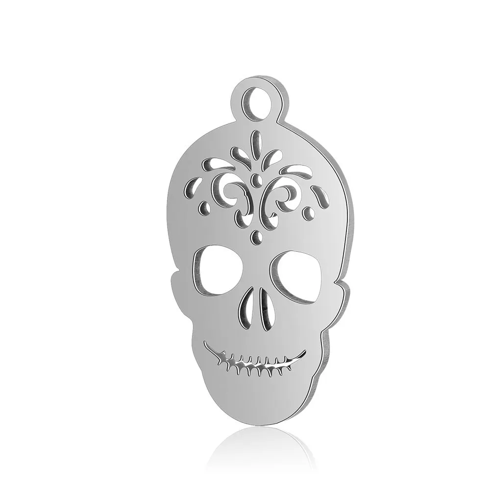 10pcs 316L Stainless Steel Double Side Polished Hollow Out Skull Head Charm Pendant for DIY Jewelry Making Findings Supplier - купить по