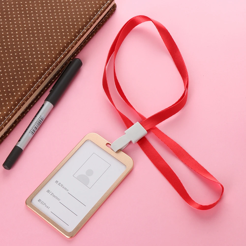 1 PC Aluminum Alloy Business Work Card ID Badge Vertical Metal Card Case Holders with Rope Office School Card Holder