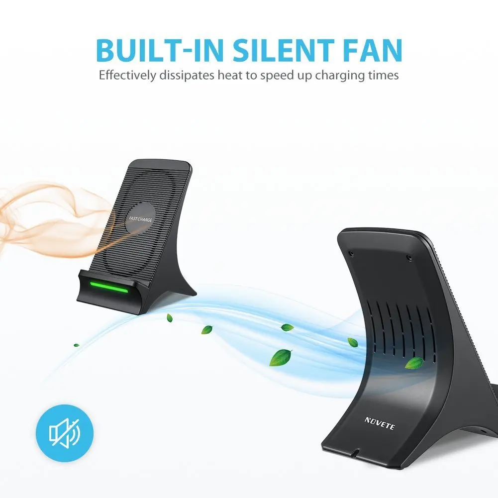 Беспроводное зарядное устройство 2-Coil Qi Stand Быстрая зарядка с охлаждающим вентилятором для iPhone 8 10 X samsung Note 8 S6/S7 Edge Pad док-станция