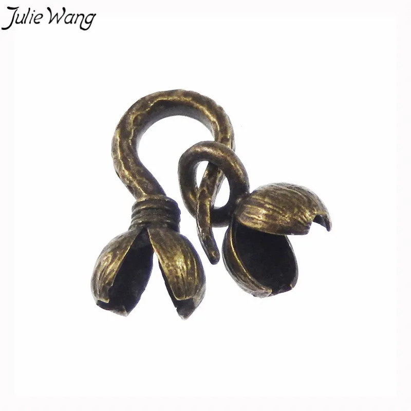 Julie Wang 8 шт. античные бронзовые застежки с двойным цветком из латуни ретро