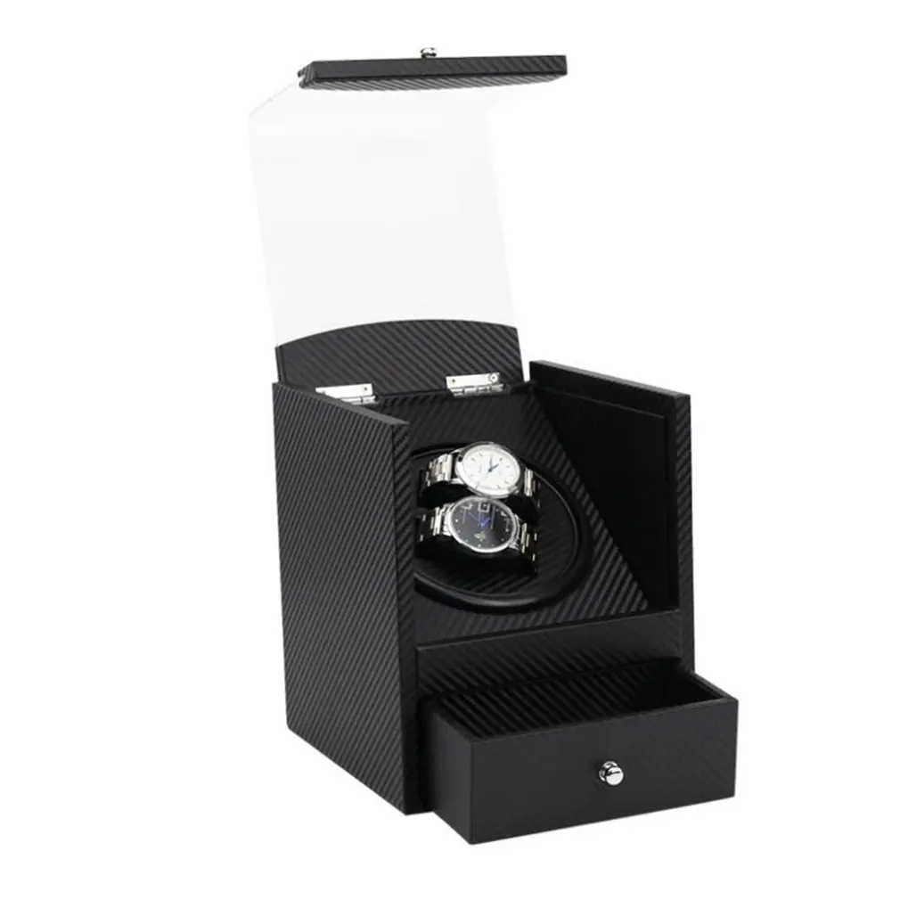 US/EU/AU/UK Plug High Class Motor Shaker Watch Winder Holder Display 2+0 Automatic Mechanical Carbon Fiber Jewelry Box | Наручные часы