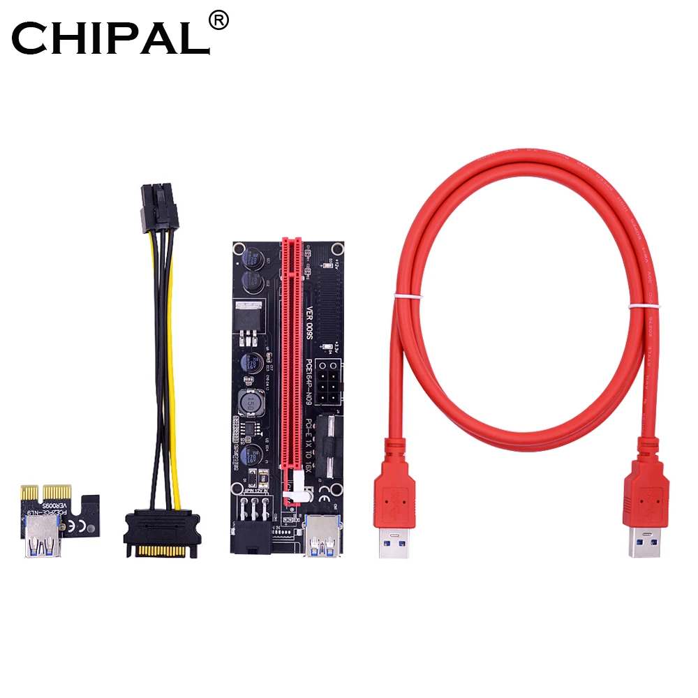 CHIPAL Dual LED 100 см VER009S PCI E Riser Card 009S Express 1X 16X адаптер USB 3 0 кабель 6Pin 4Pin мощность для