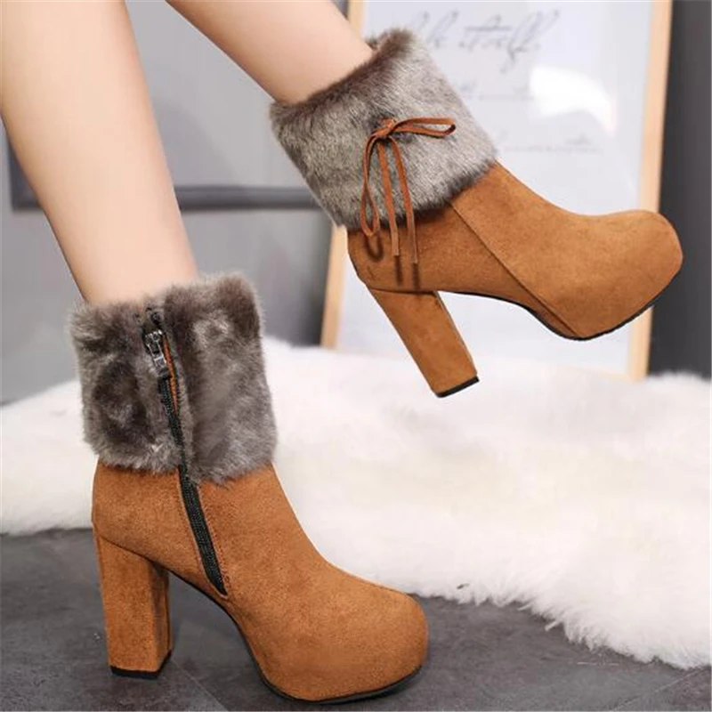 Ботинки на толстом высоком каблуке Новинка 2019 года сезон осень зима