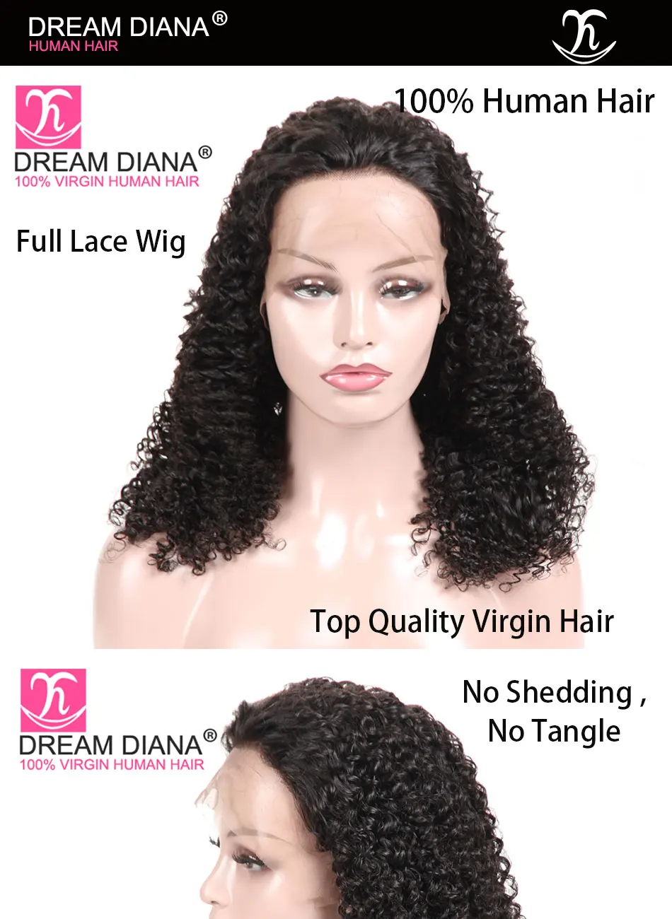 DreamDiana малазийский кудрявый полный парик шнурка Glueless полный парик шнурка Remy афро кудрявый полный шнурок завязанный вручную полный парик шнурка быстрая