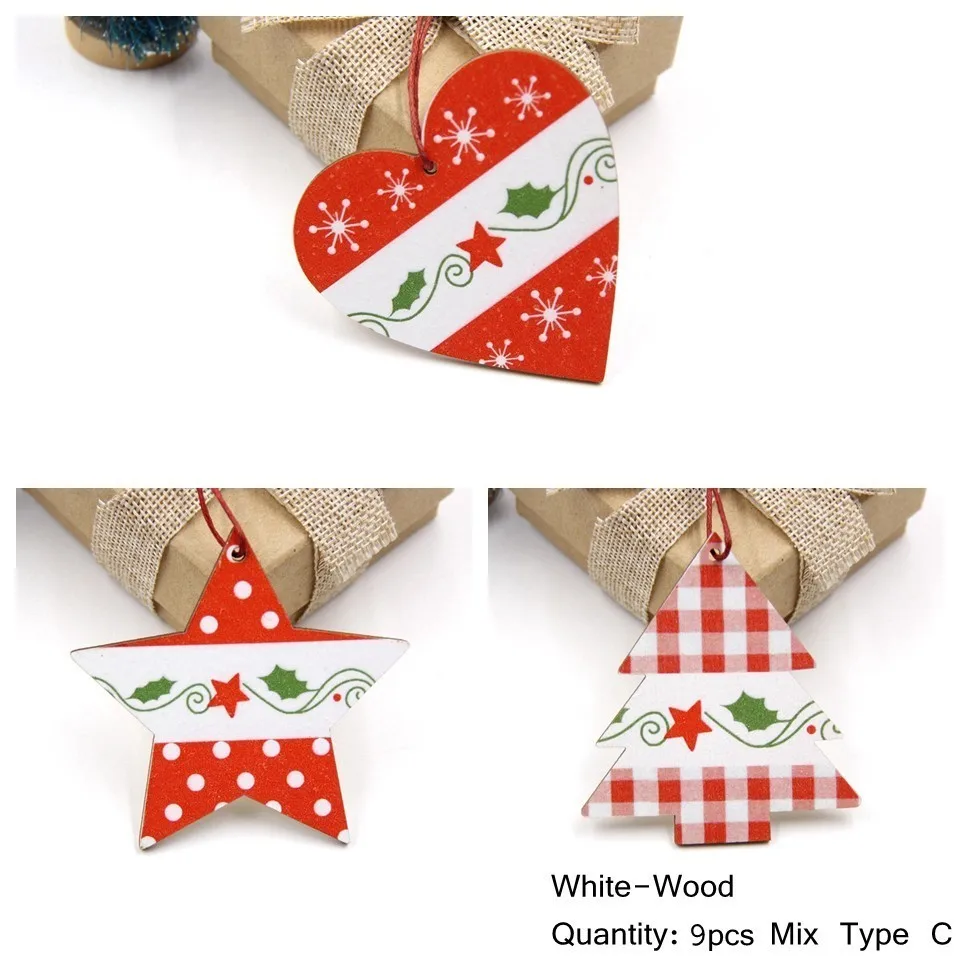 9PCS-W-Mix C Хит! 9 шт./лот, рождественские деревянные подвески, украшения, поделки из дерева, украшения для рождественской елки, украшения для рождественской вечеринки, подарки - Цвет: 9PCS-W-Mix C