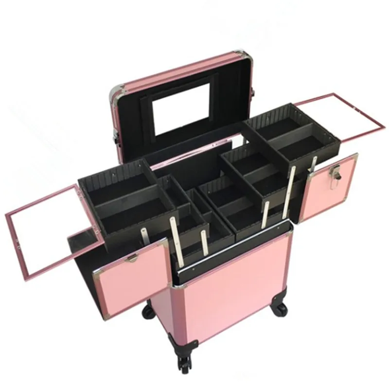 Aluminum frame Travel trolley case Bag Makeup Box Beauty Toolbox Multilayer professional Suitcase Universal Wheels Luggage Bags