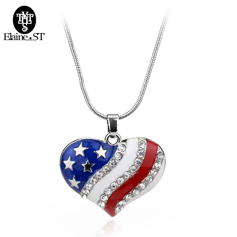 4th July День Независимости сердце с американским флагом Цепочки и ожерелья
