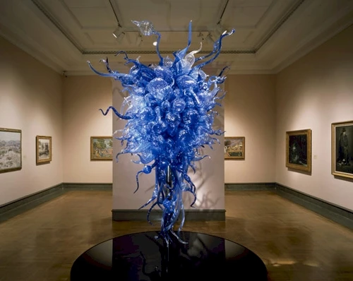 

Modern Blue Glass LED Light Chandelier Famous Glass Art Lighting Popular Long Shape Luxury Hand Blown Glass Chandelier