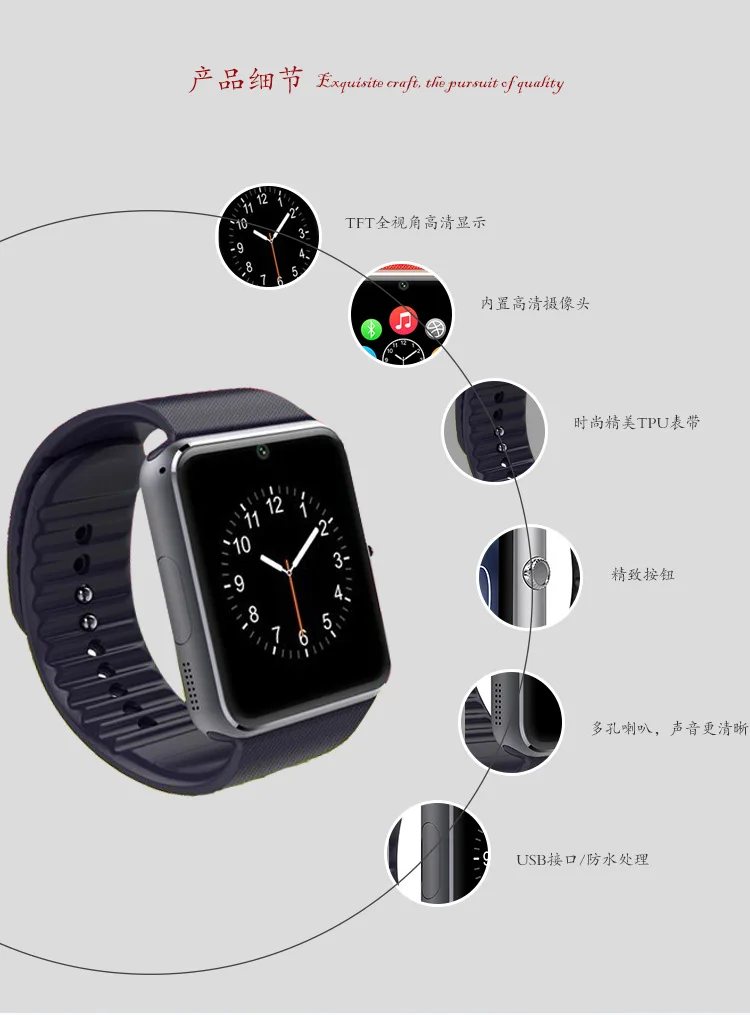 GT08 умные часы с поддержкой Bluetooth для смартфонов на Android слот sim карты NFC Health Watchs в