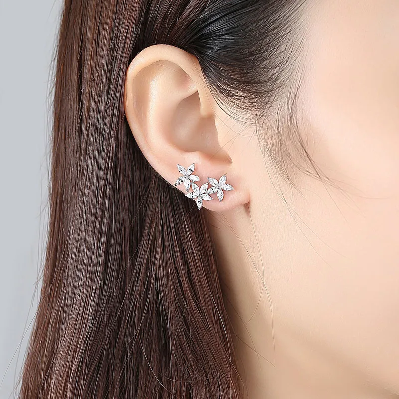 

SLBRIDAL Silver Color Prong Setting Fashion Zirconia Earring Bridal Wedding AAA Grade CZ Earring Girl Women Jewelry Stud Earring