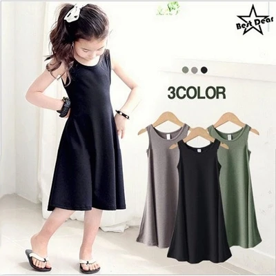 New Baby Girls Dress Brand Summer Beach Style Solid Sleeveless Princess Dresses For Casual Clothing 2-12years | Детская одежда и