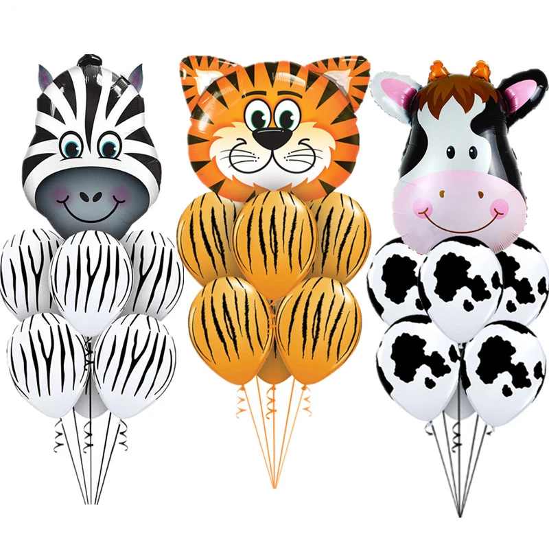 

10 pcs/lot Tiger Zebra Cow Animal Air Helium Latex Balloon for Kids Gift Birthday Party Decor Animal Zoo Theme Supplies Toys