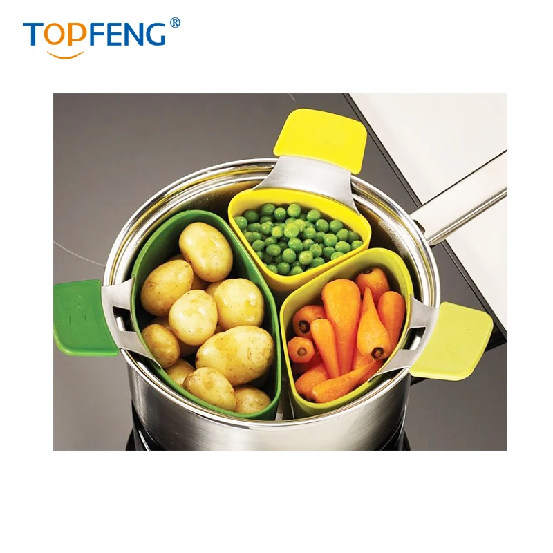 TOPFENG Silicone Steamer Basket Steam Cooker Instant Pot For Cooking Vegetable Multifunction Kitchen Accessories 3pcs/set | Дом и сад