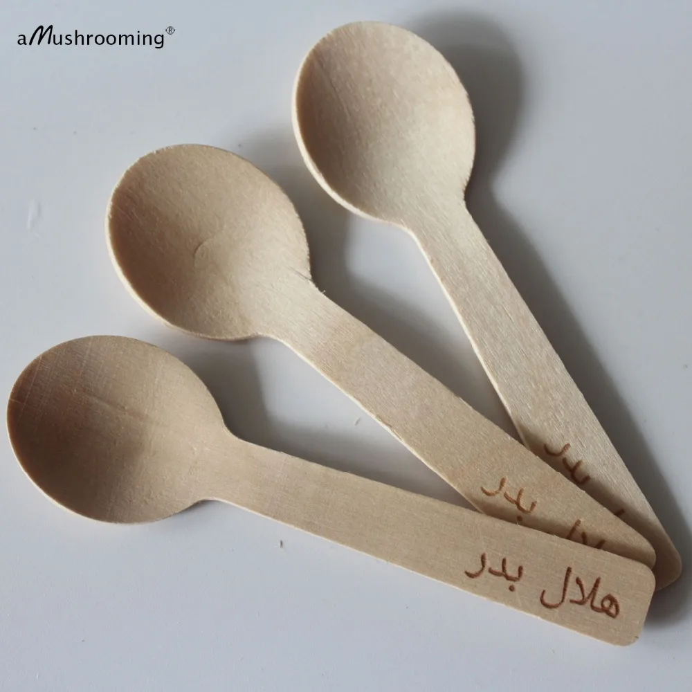 Персонализированные арабский мини ложки (200 шт.) Биоразлагаемые мороженое десерт