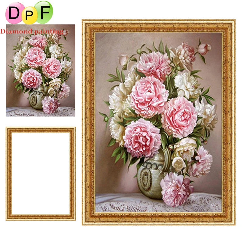 DPF вазы с пионами в рамке Алмазная вышивка круглые алмазы картина Вышивка крестом